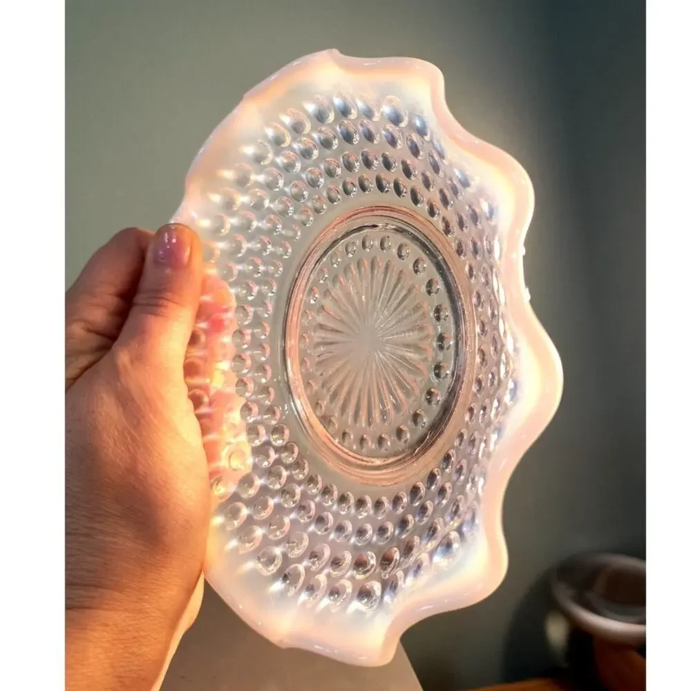 900.  Moonstone Opalescent Hobnail Glass Dish